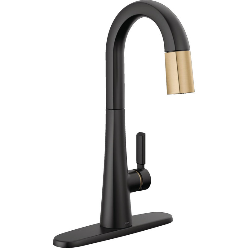 Single Handle Pull-Down Bar / Prep Faucet, Matte Black / Champagne Bronze