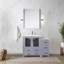 Meuble-lavabo gris foncé de 42 po W, armoire latérale, plateau en céramique blanche, miroir 28, fonctionnalité de fermeture en douceur, cinq tiroirs et un tiroir rayé gris, conception à fermeture, tiroirs de rangement, surface-1193719959