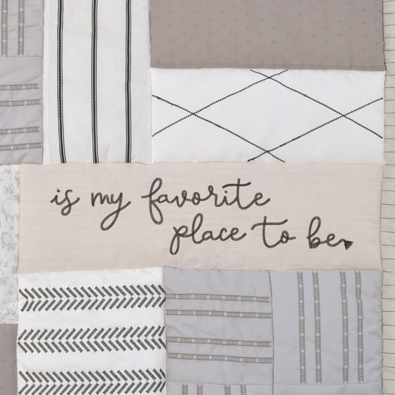 NoJo Together is Better White, Gray, and Taupe Stripes and Dots 4 Piece Nursery Crib Bedding Set 