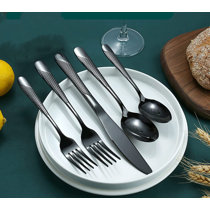 Triangular Black Hammered Handle Cutlery Set stainless steel