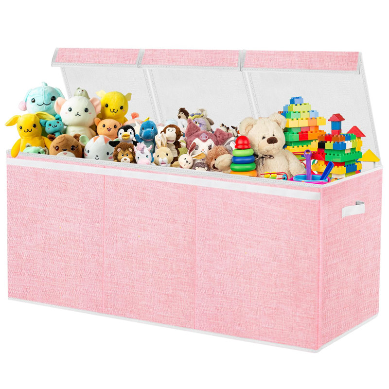 Xl Toy Box With Lid Collapsible Pink Storage Organizer