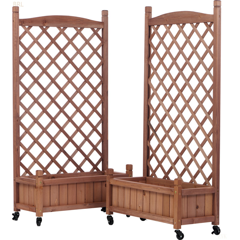 Raised Garden Bed With Trellis 2 Pack, Outdoor Wooden Planter Box & Plant Stand With Climbing Racks