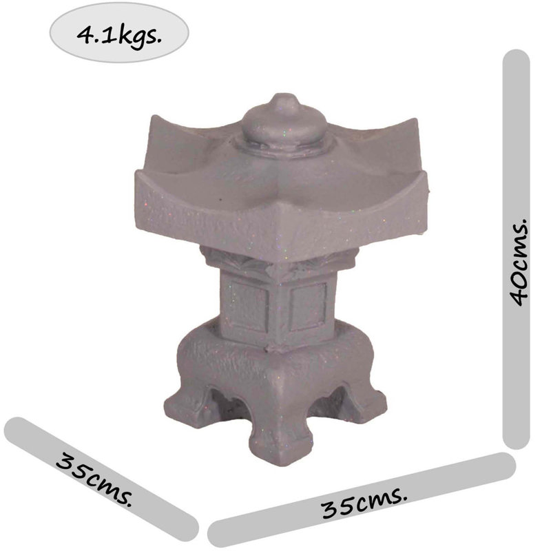 Brandle PAGODA LANTERN Small 40cm Weathered Dark Stone Effect, Grey Shimmer