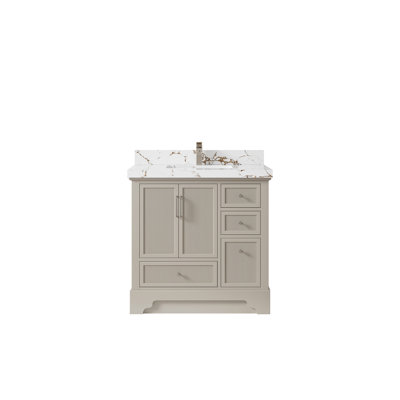 Meuble-lavabo simple 36 po avec plateau en quartz Alys