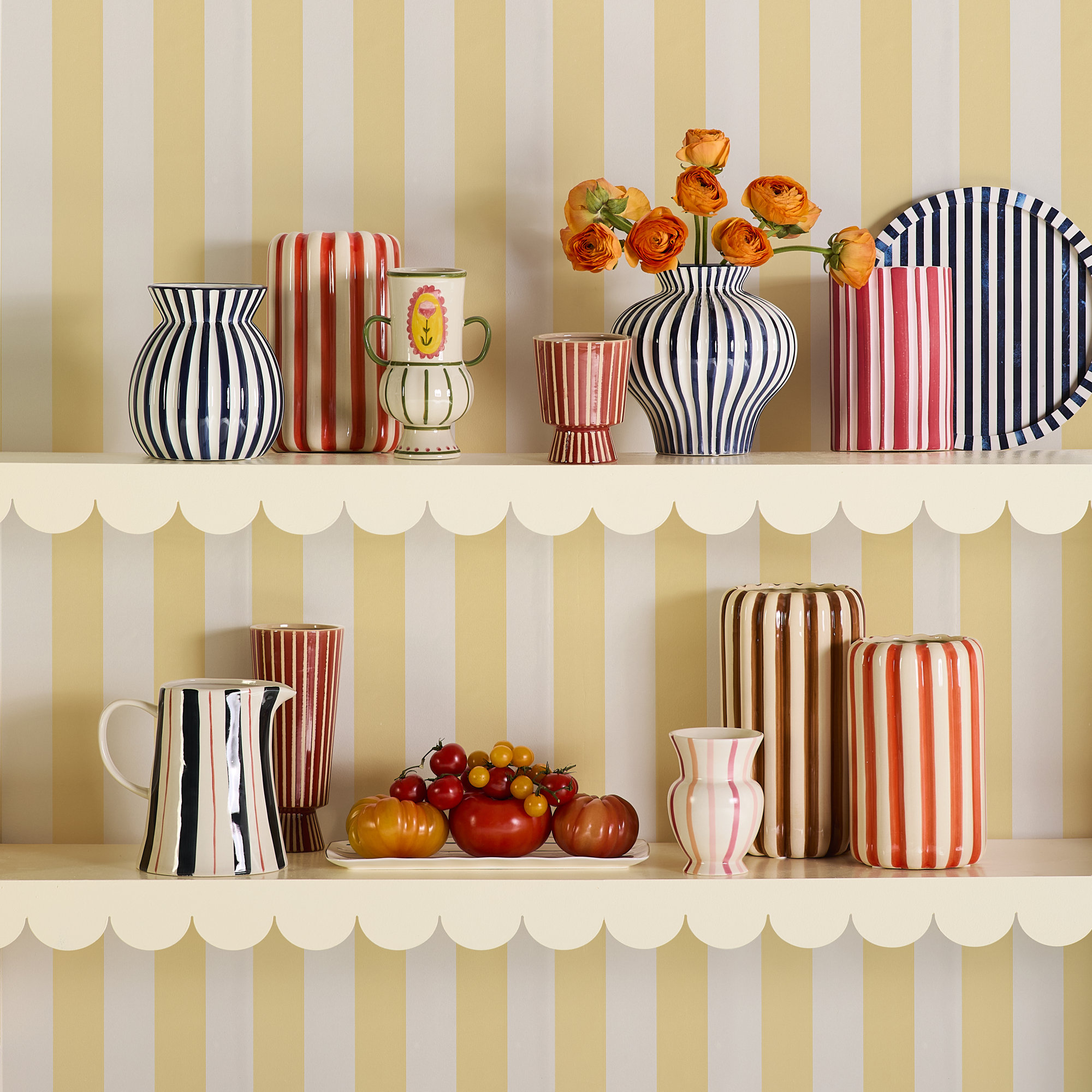 Modern Striped Wallpaper, Yellow/White