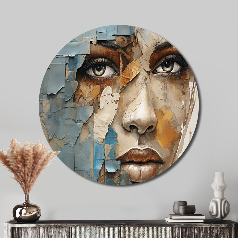 «Paint Collage African Woman I - People», art en métal rond, H 16 po x l 16 po