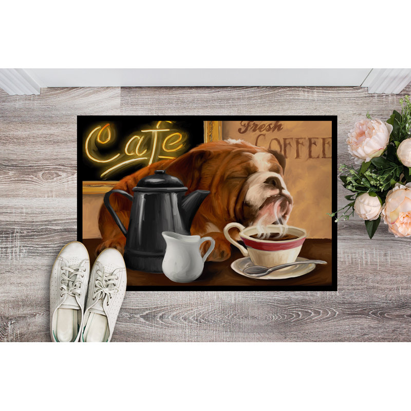 Tapis d'extérieur antidérapant Triana English Bulldog Morning Coffee, Rectangle 2 pi x 3 pi