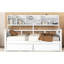 Lit de jour simple blanc avec support en lattes de bois, deux tiroirs et tablette de chevet - Rehausse l'ambiance de votre maison-945559051-945559050