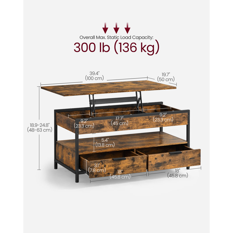 Afeez Lift Top Four Leg Coffee Table with Storage, Brown