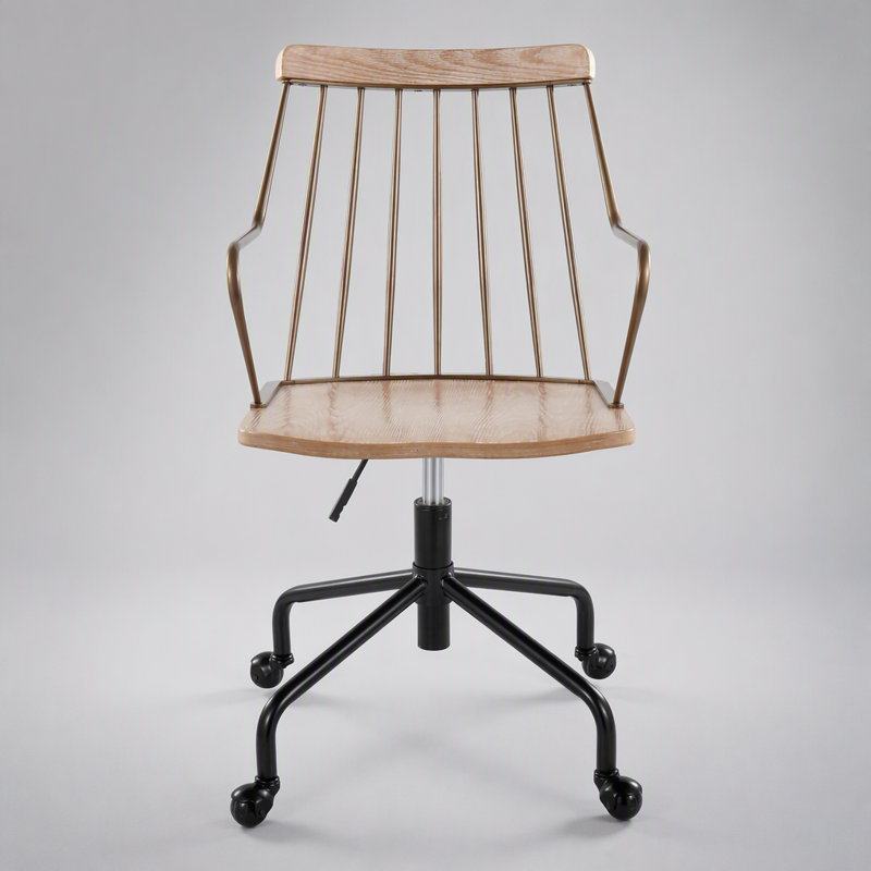 Chaise de bureau moderne du milieu du siècle réglable avec similicuir, bois courbé et structure en métal pour un confort et un style optimaux