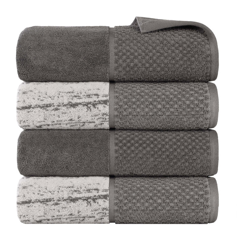 Lodie Cotton Plush Soft Absorbent Jacquard Solid and Two-Toned Bath Towel, Charcoal/Silver