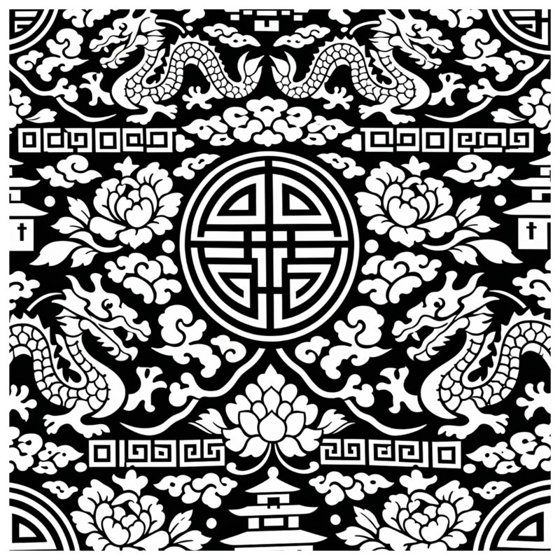 Black White Dragon Motif Comforter, Queen