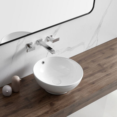 16" Ceramic Round Vessel Bathroom Sink with Overflow