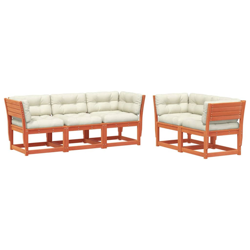 210 cm W Patio Sofa with Cushions, White, Wax Brown