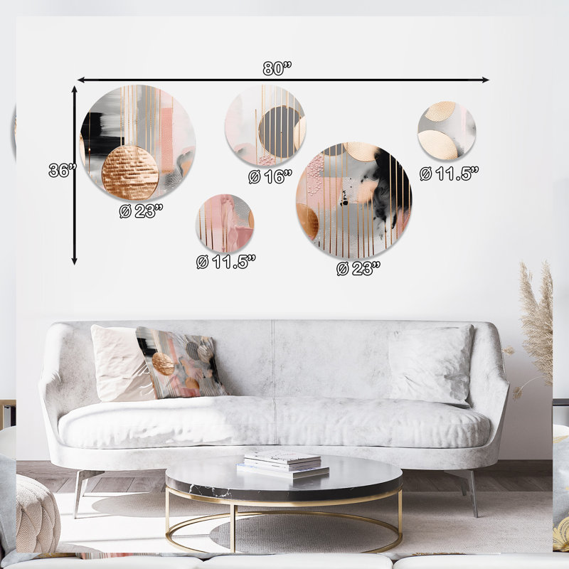 Pink Stripes And Lines Modern Art III - Modern Shapes Transitional Metal Wall Décor