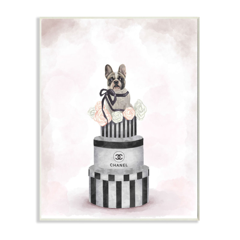 «Fashion Box Stack Pet Dog Pink Peinture», impression, H 15 po x l 10 po, Plaque de bois