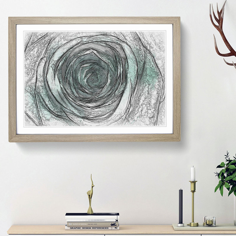 Mint Green Rose - Picture Frame Graphic Art Print, 48cm H x 65cm W x 2cm D, Oak Framed
