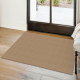 Machine Washable Cotton Area Rug with Non-Slip Backing， Tan/Brown