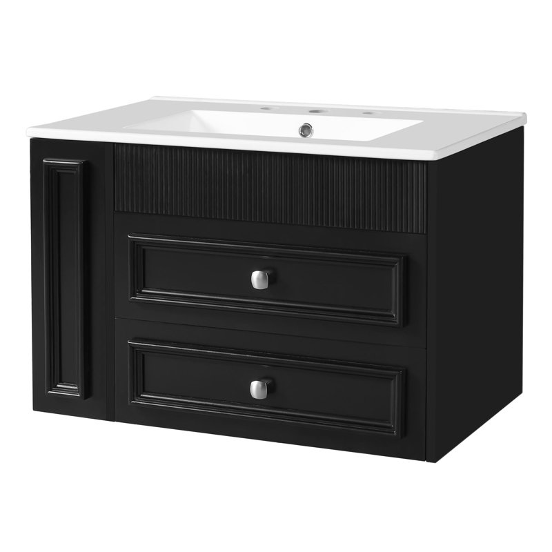 30'' Wall Mounted Bathroom Vanity, Black, Silver