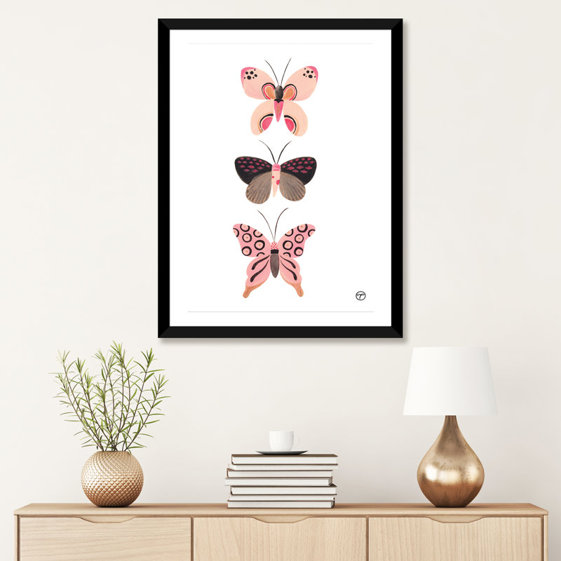 «Butterfly Trio», art encadré, H 32 po x l 24 po x P 1 po, Papier avec cadre noir
