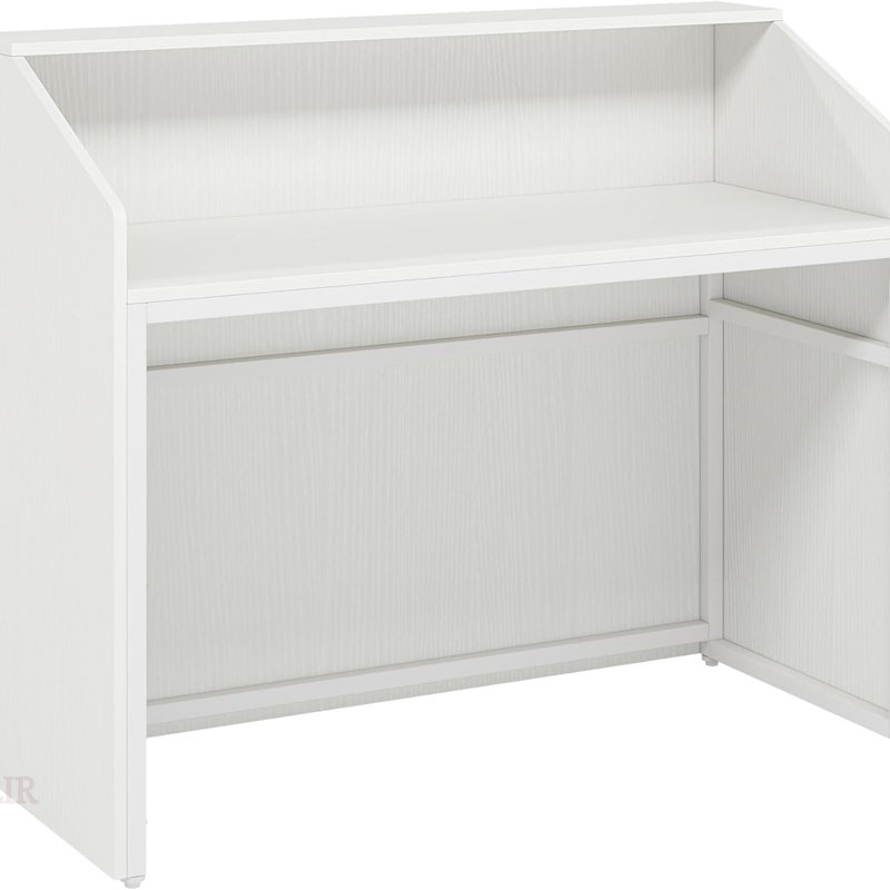 Modern White Reception Desk With Counter, Cable Grommet & Privacy Panels For Office And Retail Spaces, White