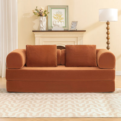 Contemporary Compressed Sofa Upholstered Corduroy Rustic Brown Modular Design Foam Sleeper Couch 1pc