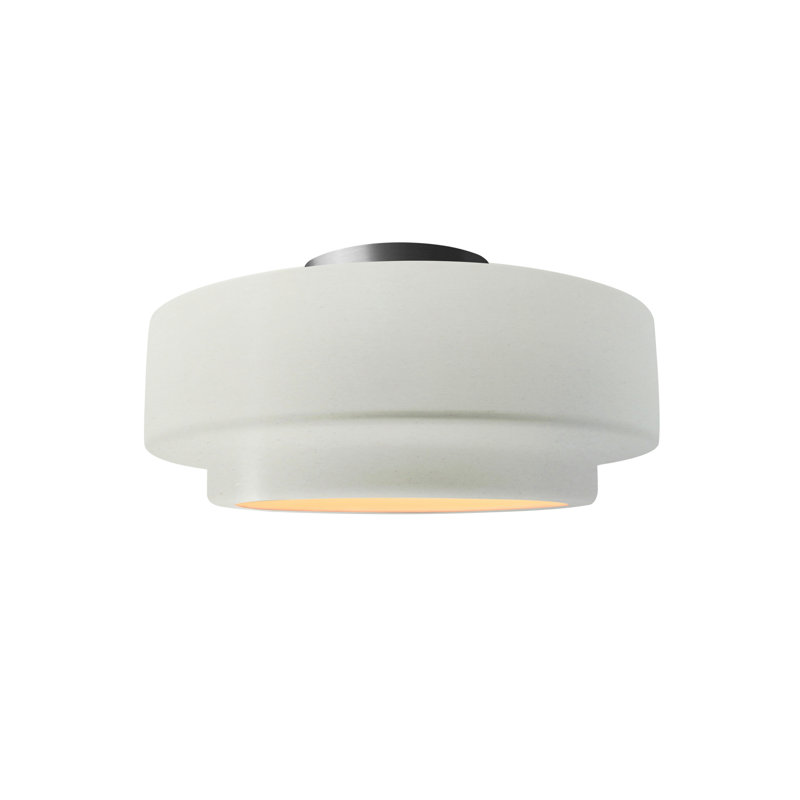Plafonnier semi-encastré en céramique Dottie, Blanc mat, Nickel brossé, H 7 po x l 12 po x P 12 po