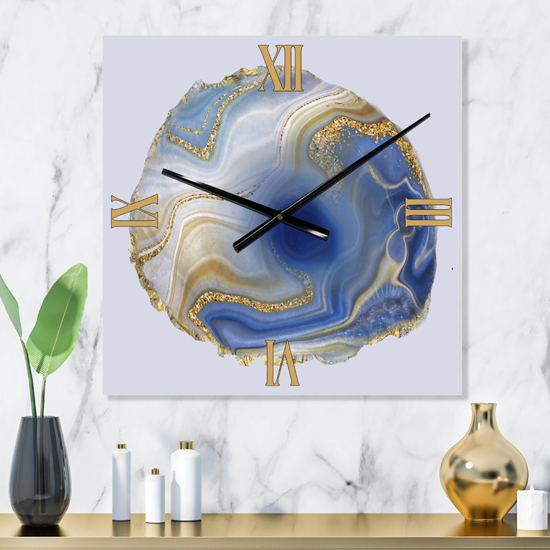 Horloge murale moderne océan bleu jaspe agate I, Moyen