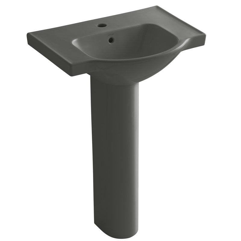 Veer™ Ceramic Pedestal Bathroom Sink with Overflow, Thunder Gray, 35.5" H x 24" L x 18.25" W, Single