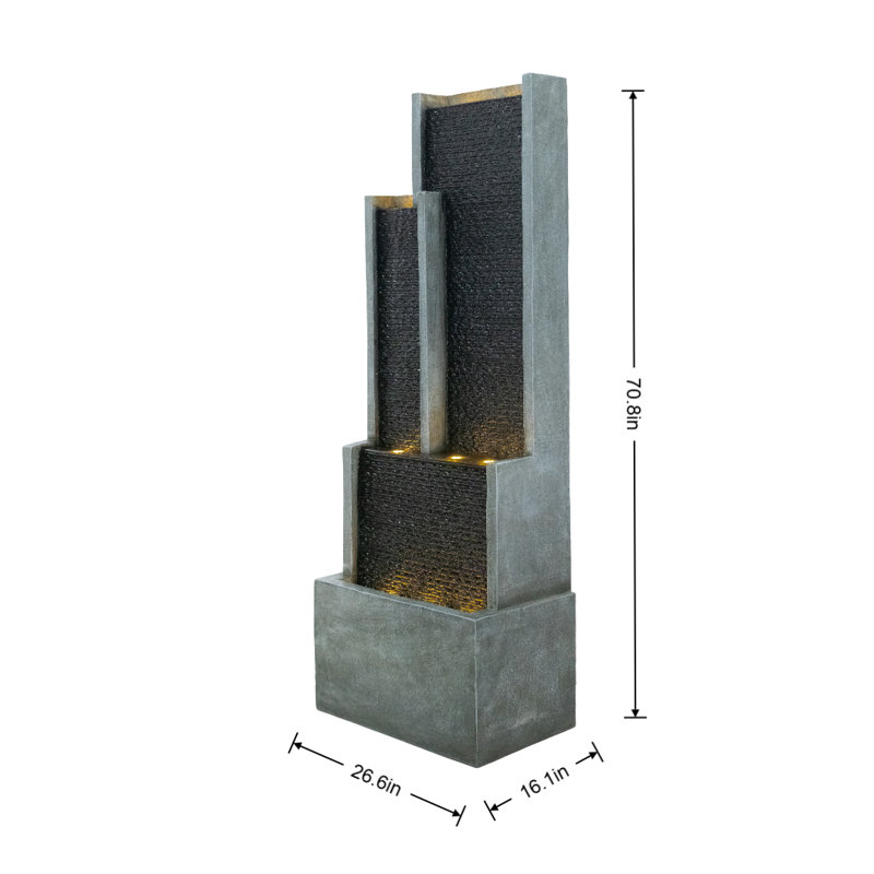 Grande fontaine extérieure avec lumières DEL chaudes, fontaine murale moderne en résine 70,8 po