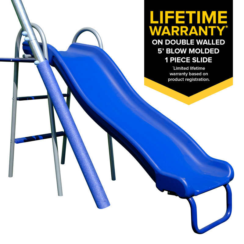 Sportspower Blue and Yellow Galvanized Metal Swing Set with Slide