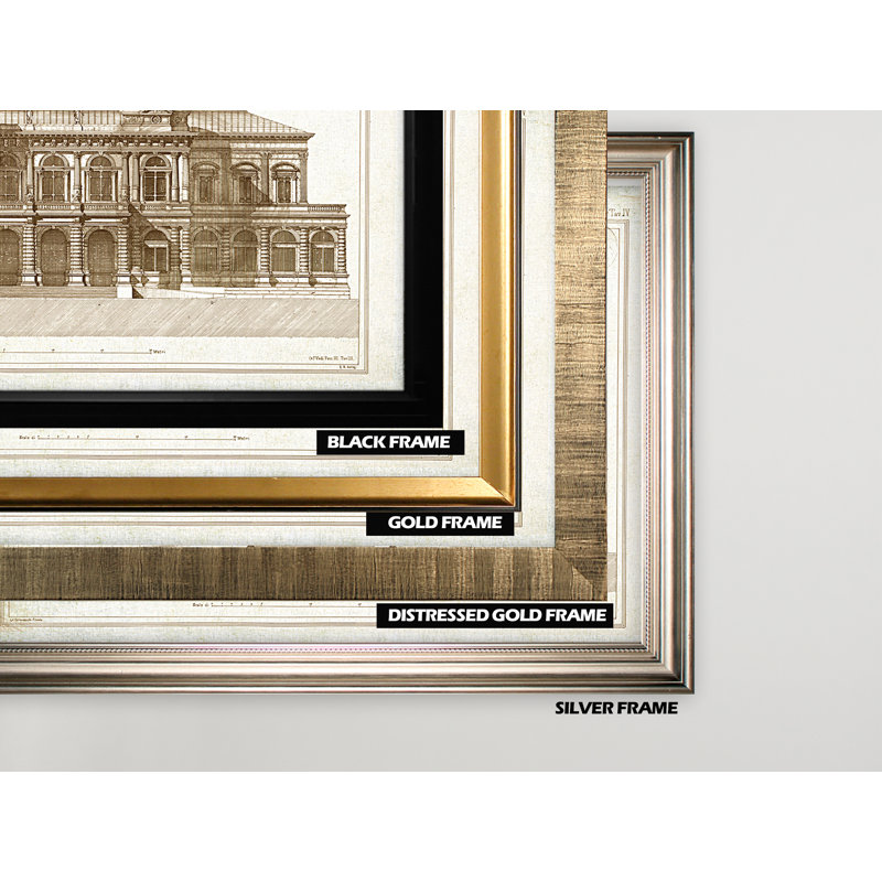 « architecture sketch i », impression, Cadre argenté, H 30 po x l 42 po x P 2 po, Pas de tapis