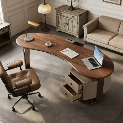 Modern Light Luxury Walnut Veneer Oval Desk