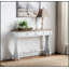 Console Carminda au fini blanc antique avec rangement, parfaite pour les couloirs et les salons