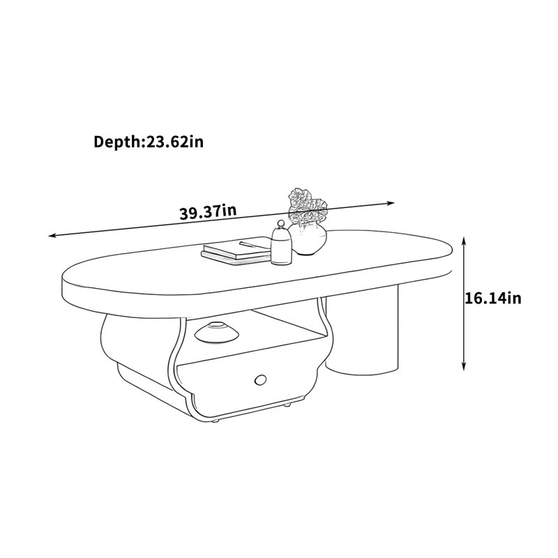 Table basse moderne laquée écologique, H 16,14 po x L 39,37 po x l 23,62 po, Blanc, Noir
