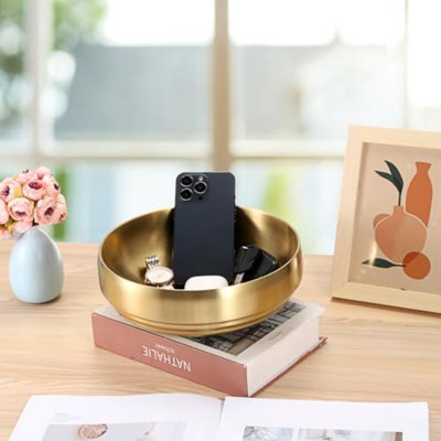 9.1" Stainless Steel Bowl Decorative Key Bowl for Entryway Table