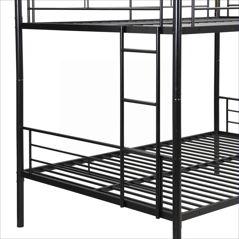 Full Over Full Classic Black Metal Bunk Bed, Modern Style for Residential Bedroom Use, No Box Spring Needed
