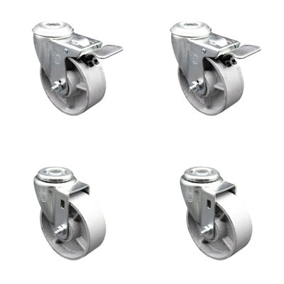 4 Piece Semi Steel Swivel Bolt Hole Caster Set with Lock Brake