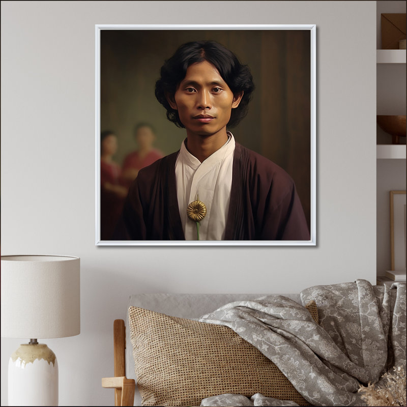 Portrait d'un jeune Indien noble, H 16 po x l 16 po x P 1 po, Cadre flottant blanc