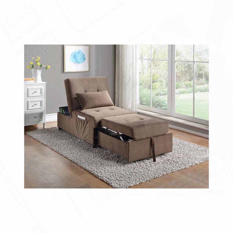 Fauteuil convertible en velours capitonné, Brun
