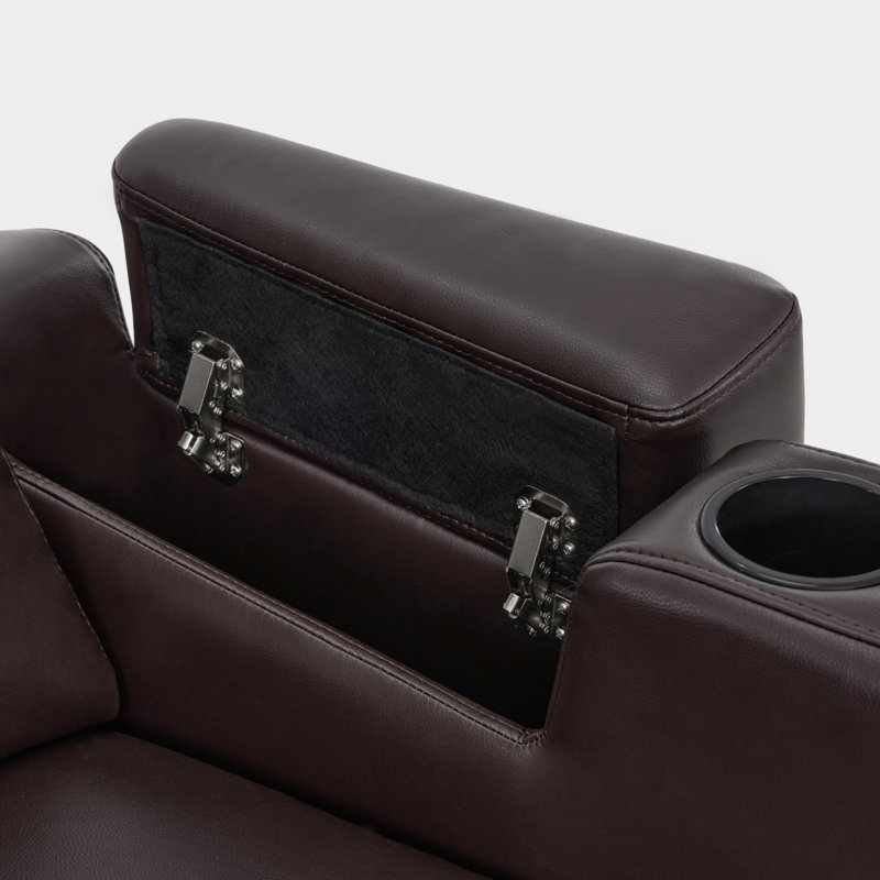 Zero-Gravity Power Reclining Home Theater Seating with Adjustable Headrest & Swivel Tray, Dark Brown, Faux Leather