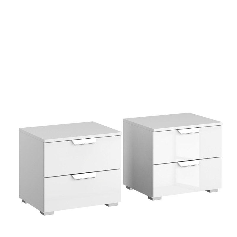Aditio 2 Drawer Bedside Table, Alpine white/hihg-gloss white