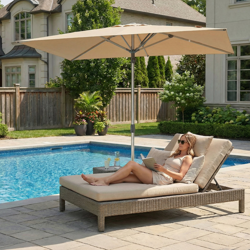 Parasol de table semi-automatique pour l'extérieur, L 72 po x P 120 po, Beige