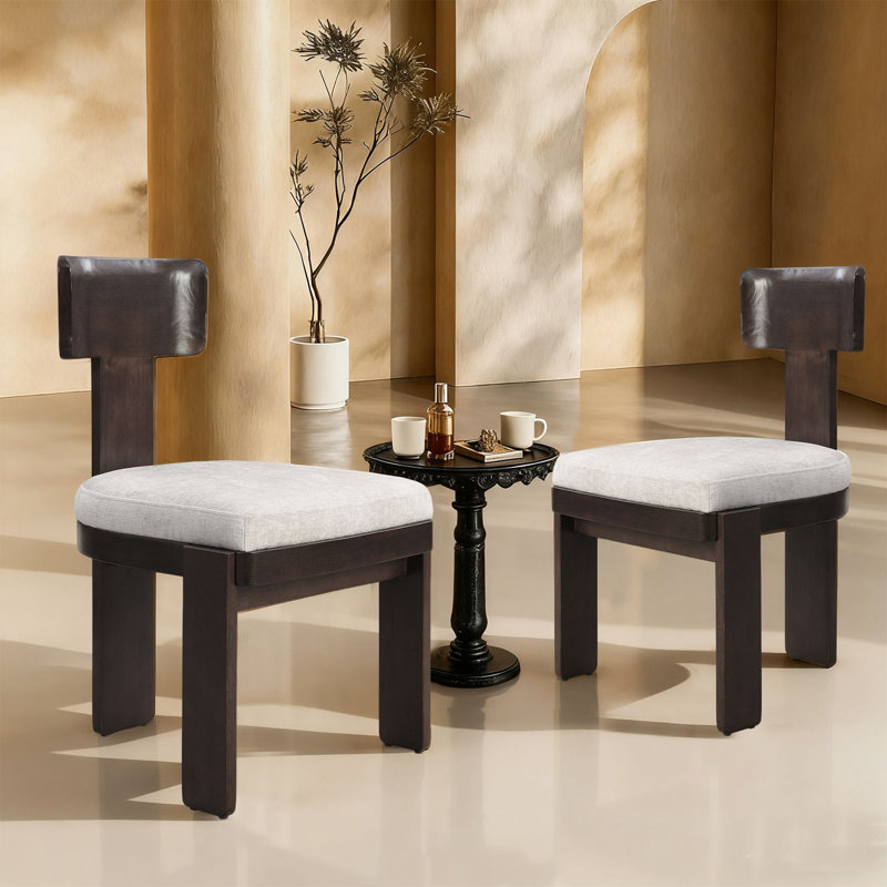 Ensemble de 2 chaises de réception modernes en bois avec sièges rembourrés et dossier en bois., Marron foncé