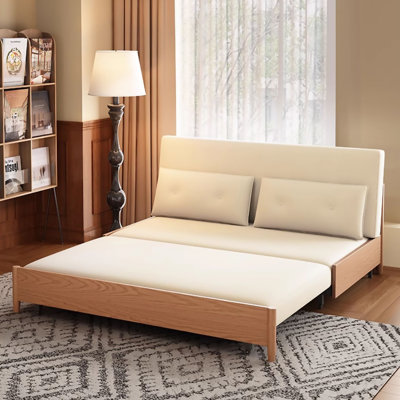 Canapé-lit blanc en tissu givré minimaliste moderne avec coussins