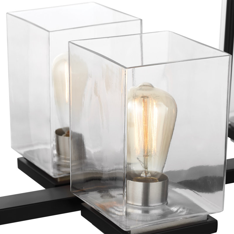 Luminaire suspendu pour îlot 6 lumières Dudleyville - noir mat avec verre transparent