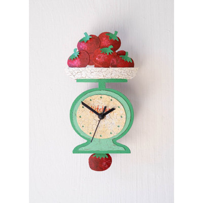  Hand Painted Wall Clock Tomatoes on a Scale 11"H – Multi-Color Metal and Plastic Kitchen Clock Set of 2