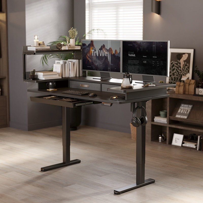 Meison 50.39'' W Height Adjustable Rectangle Standing Desk, Black