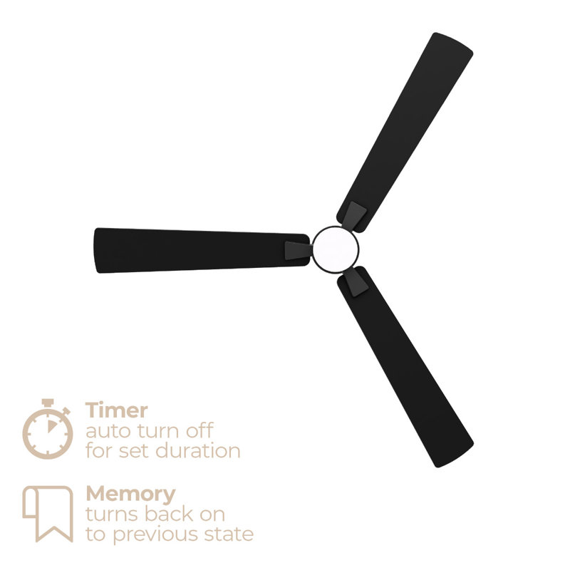 Slim 52in 3-Blade Smart Ceiling Fan 2700K-6000K CCT Tunable Range LED Light Kit with Remote Control and Black Hardware with Reversible Black or Weathered Wood Blades Works With iOS or Android App