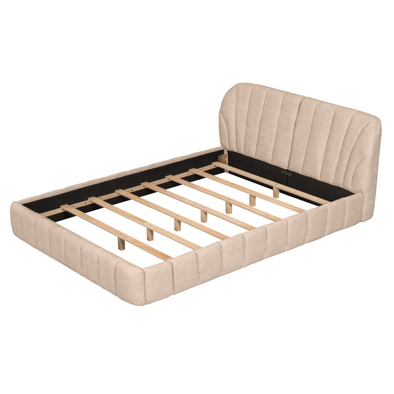 Upholstered Platform Bed with Thick Fabric, Polyester